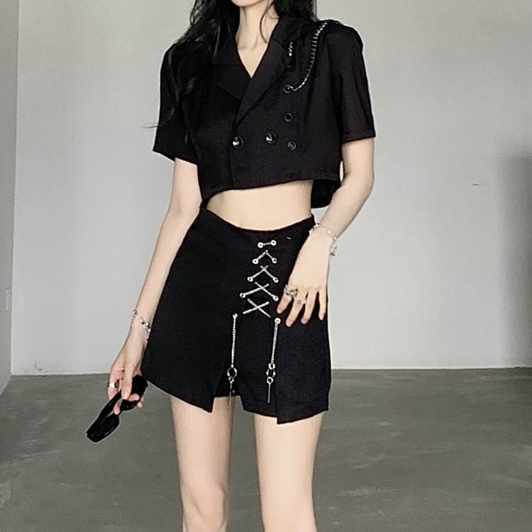 Ensemble blazer d'été taille haute pour femme, style « pure desire », deux pièces, jupe courte_voghion.com