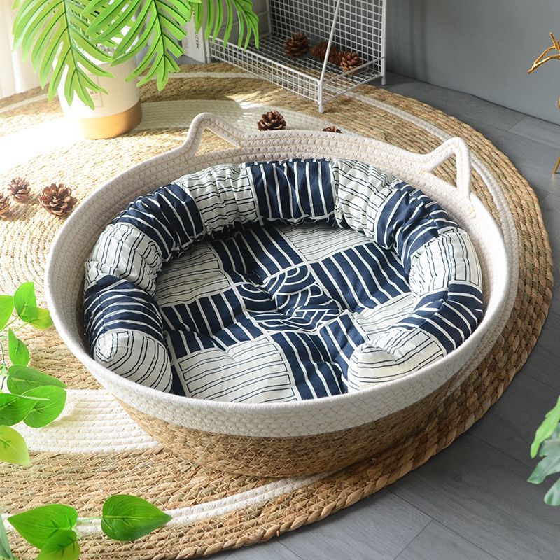 Cat Bed House Dog Kennel Rattan Straw Plaited Kitten Cushion Basket Tent Scratching Board Ball Puppy Nest Mat Indoor Pet Supply_voghion.com