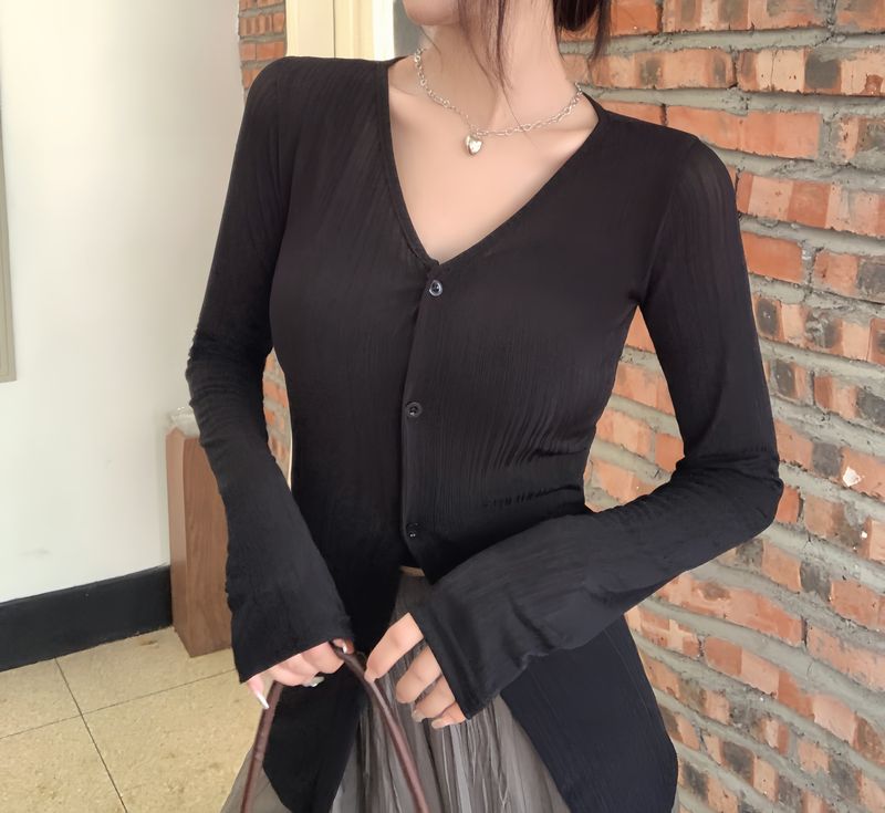 Tanek ledeno svilen kardigan za sončenje za ženske poleti 2024, z novim temperamentom V-izreza, nišnega slim kroja,_voghion.com