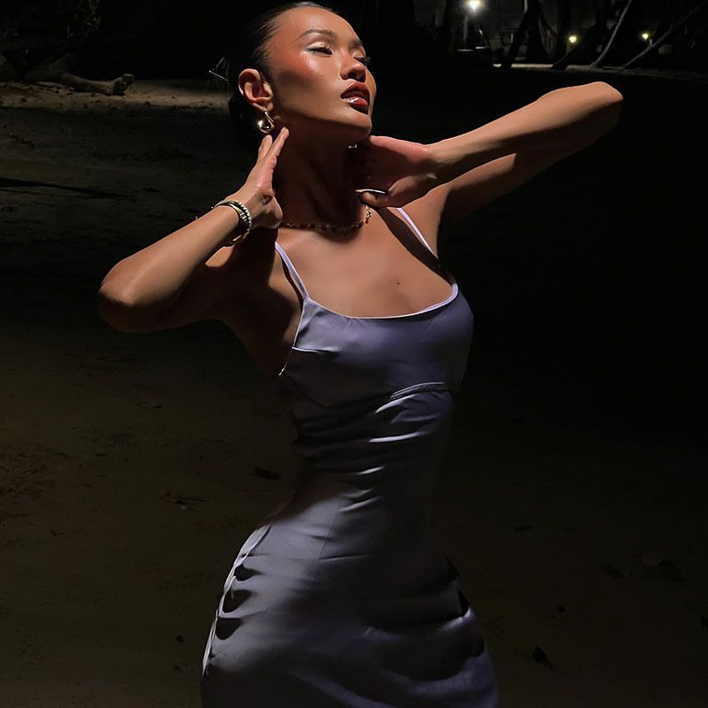 GraceChic Cross-Border, abito da donna in stile francese, elegante, con delicata trama in raso perlato, vestibilità aderente, senza schienale e spalline_voghion.com