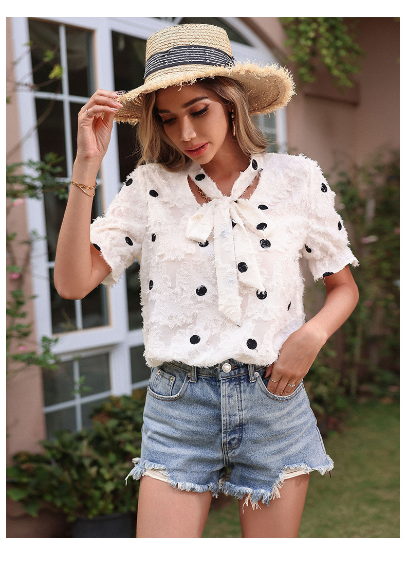 Camicia con papillon design a maniche corte a pois_voghion.com