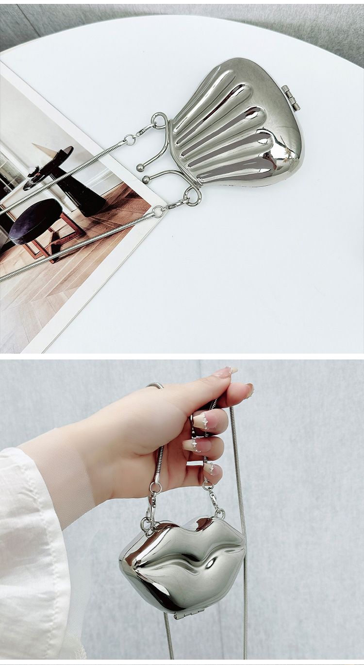 Mini porte-monnaie en métal avec rouge à lèvres – Portefeuille bandoulière tendance pour femme avec différents motifs_voghion.com