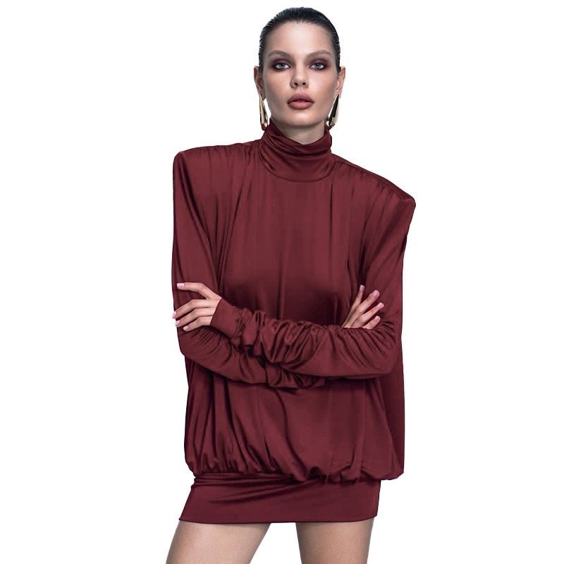 Abito corto sexy senza schienale con pieghe multiple, ampio e scollato, da donna, autunno e inverno_voghion.com