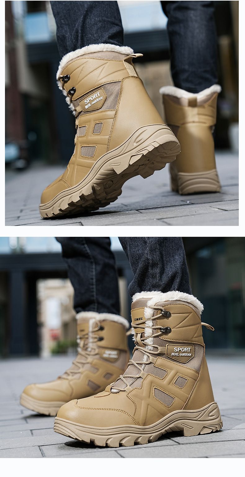 Men's Water-Resistant Snow Boots Winter Tactical Boots With Fleece Lining Anti-Slip Hiking Boots For Outdoor Adventures_voghion.com