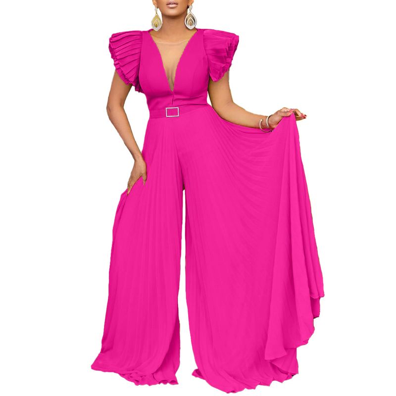 Sexy dames jumpsuit met diepe V-plooien en wijde pijpen, groot formaat_voghion.com