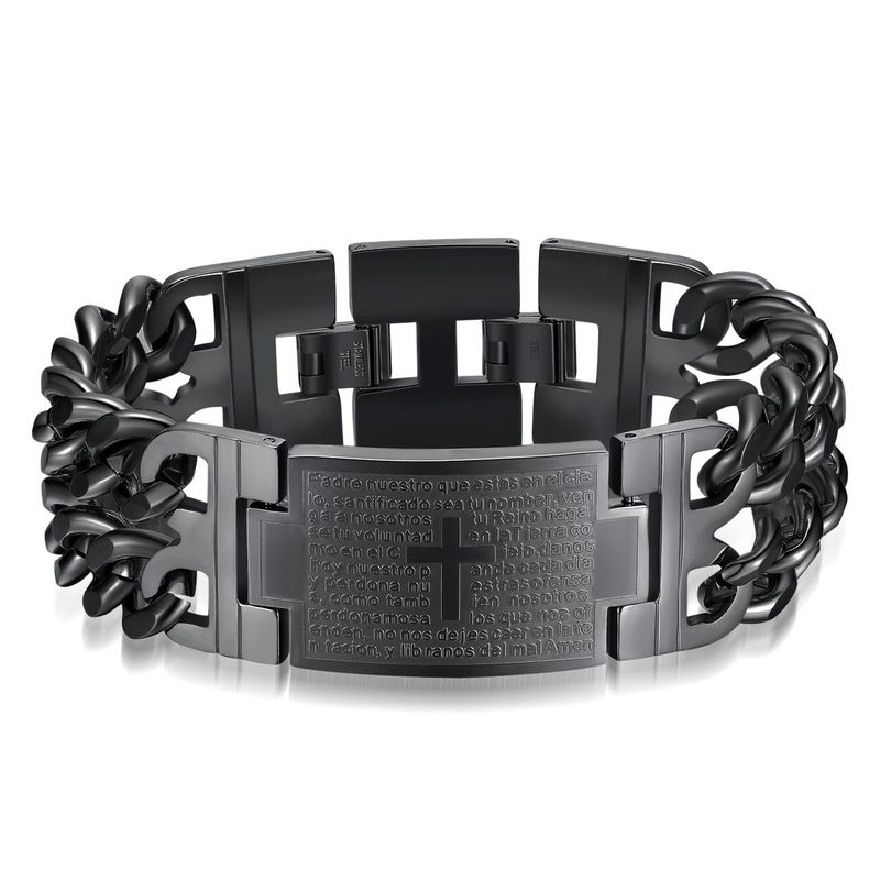 Bracciale da uomo in acciaio al titanio con croce intrecciata regolabile alla moda hip-hop, molto venduto_voghion.com