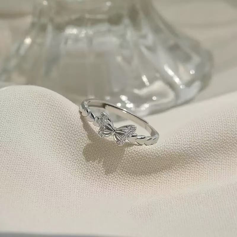Silver Plated Butterfly Female Tail Niche Design, Light Luxury, Index Finger Plain Open Ring, High-end Design_voghion.com