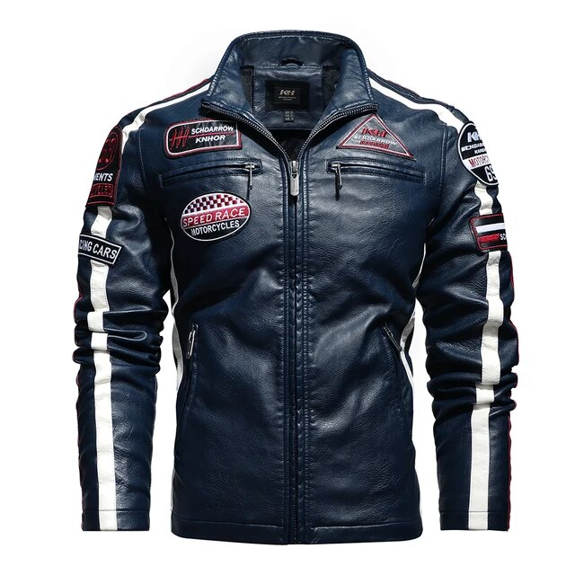 Miesten vintage moottoripyörätakki Muoti Uusi Biker-nahkatakki Miesten kirjonta Bomber-takki Talvifleece Pu-päällystakki_voghion.com