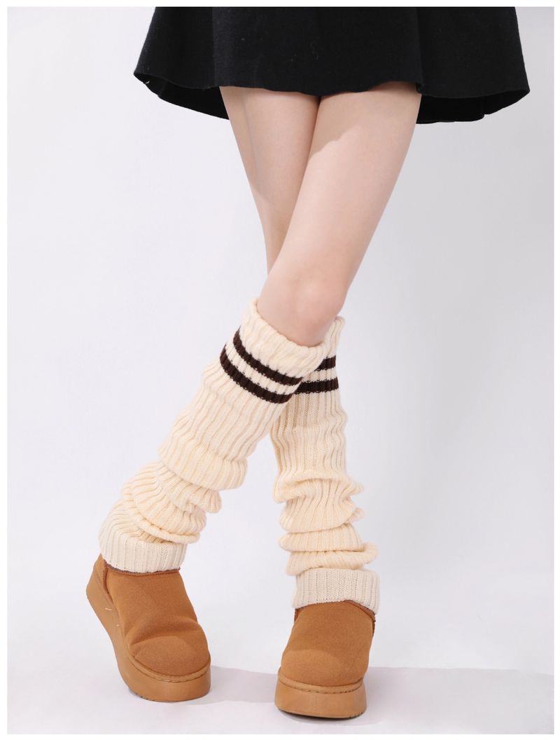 Scaldamuscoli autunnali e invernali, calzini extra lunghi in maglia spessa, calzini sopra il ginocchio, stivali da neve, coprigambe, calzini in pile caldo a righe a contrasto JK_voghion.com