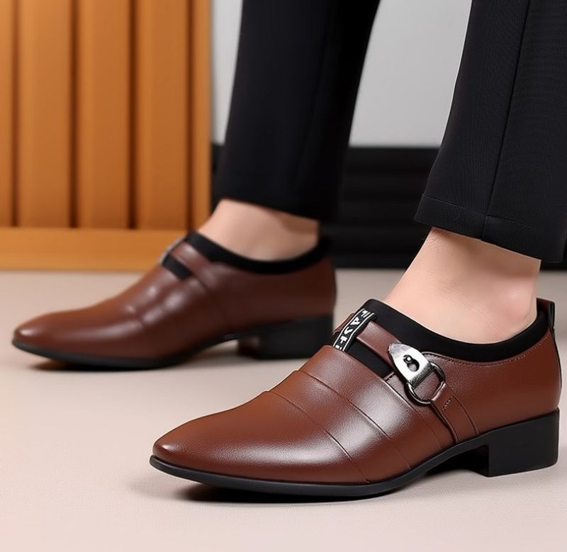 Formelle Oxfords für Herren, Leder, spitze Zehenpartie, bequeme Freizeitschuhe zum Reinschlüpfen_voghion.com