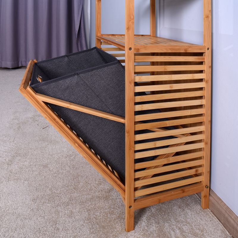 Bathroom Laundry Basket Bamboo Storage Basket with 2-tier Shelf 17.32 x 13 x 37.8 inch_voghion.com