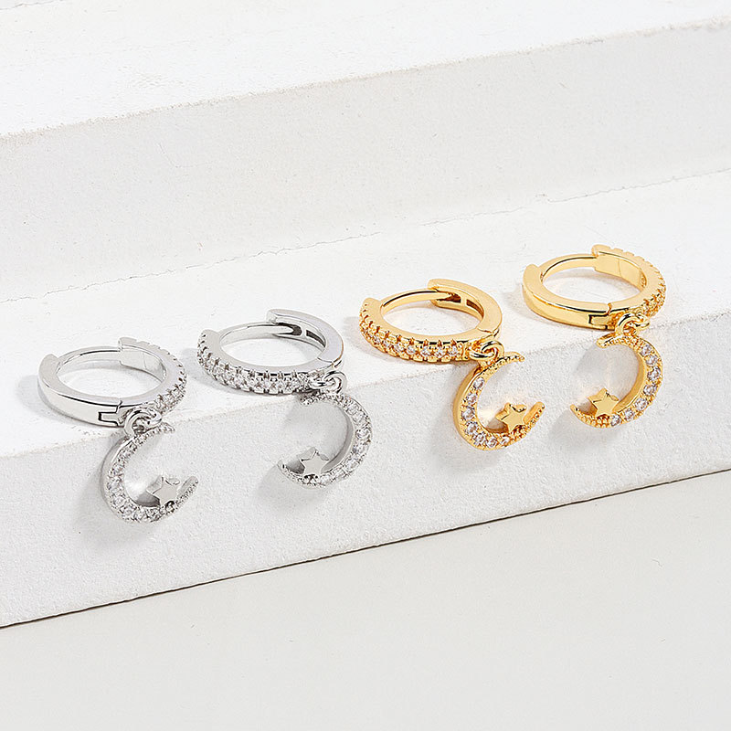 Gouden VENUS Sier Color Moon Star Drop Oorbellen voor vrouwen meisje cadeau volledige kristal gestempelde sieraden groothandel_voghion.com