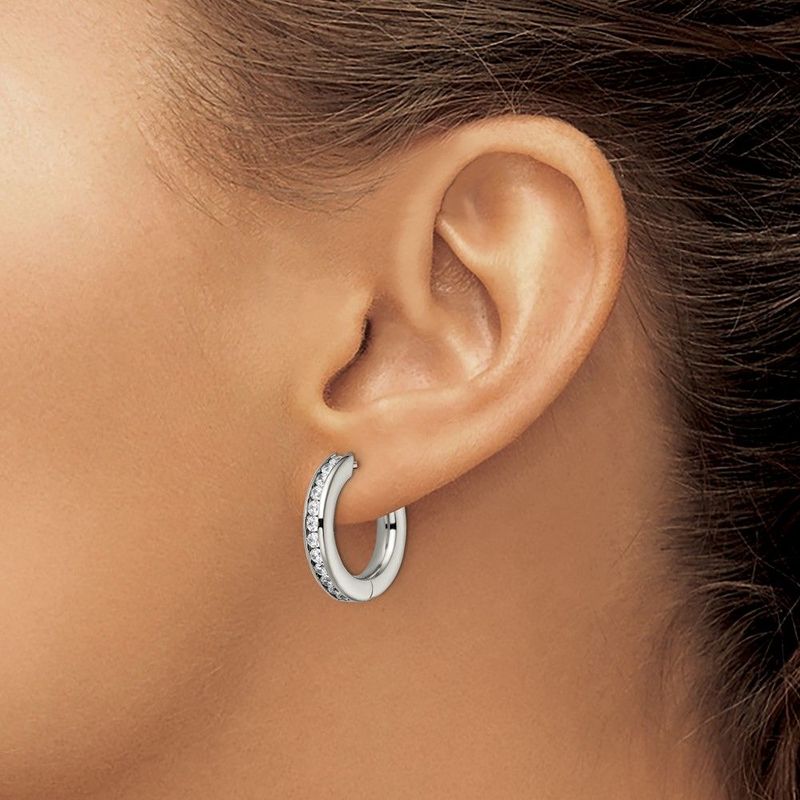 Chisel Titanium Polished CZ Hinged Hoop Earrings_voghion.com