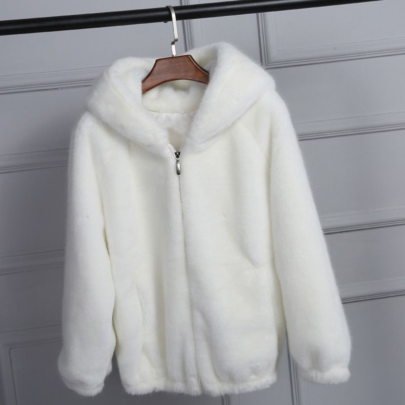 "Giacca con cappuccio in pile double-face - Cappotto oversize in peluche con cerniera (grigio/rosa/bianco) S/M/L/XL"_voghion.com