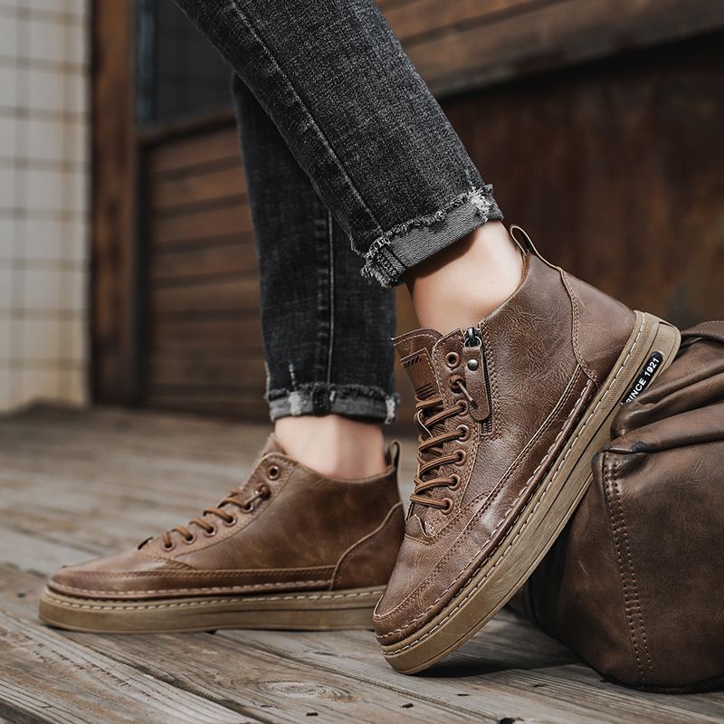 Neu Leder Frühling herren Schuhe High-top herren Erhöhung Werkzeug Martin Stiefel_voghion.com