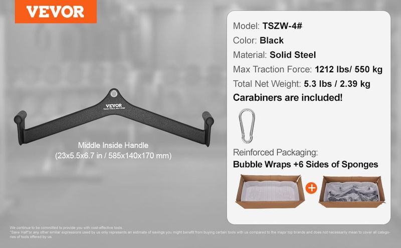 VEVOR LAT Pulldown Bar Tricep Handle Attachment V-bar Cable Machine For Home Gym_voghion.com