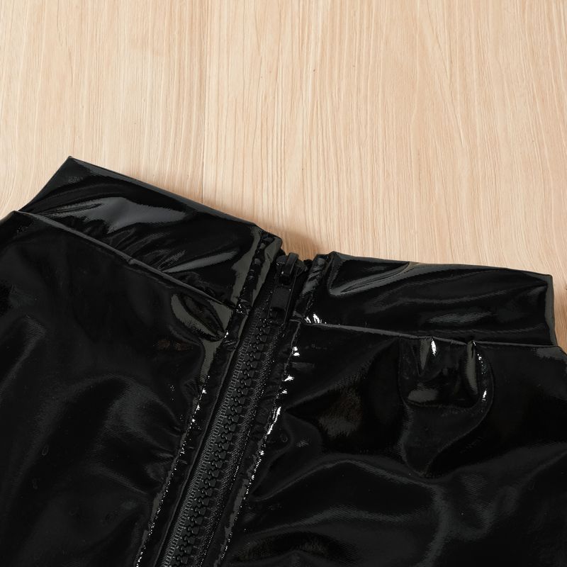 Sommer-Outfit-Set für Mädchen von Mutter und Kind – ärmelloses, einfarbiges Oberteil mit Rock aus PU-Leder für Kleinkinder und Kinder (Pink, Burgunderrot)_voghion.com