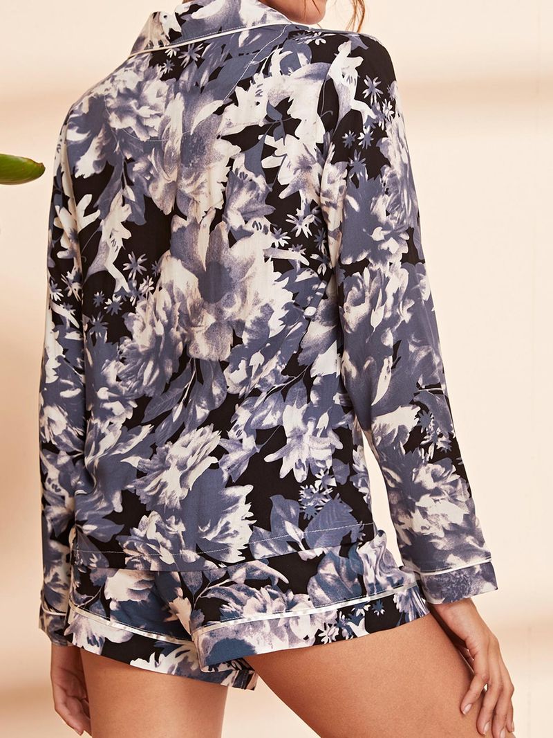 Zweiteiliger Pyjama für Damen, Sommer, Batikmuster, Langarm-Shorts, Homewear-Set, Nigeria, Russland_voghion.com