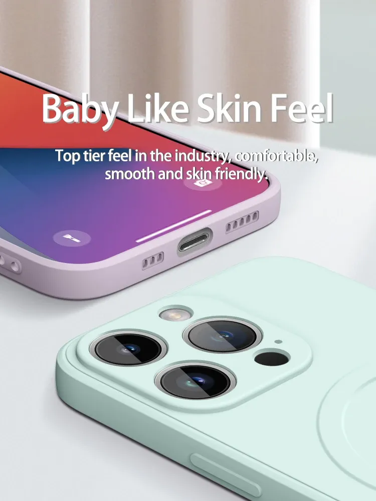 Flüssiges Silikon-Magnetgehäuse für iPhone 16 15 14 Plus 13 12 Mini 11 Pro XS Max für Magsafe Wireless Charge Soft Cover_voghion.com