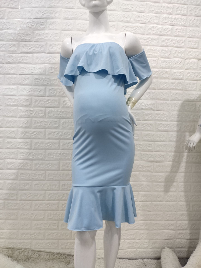 Jupe de maternité extensible pour femmes, avec col à volants et robe de photographie à traîne_voghion.com