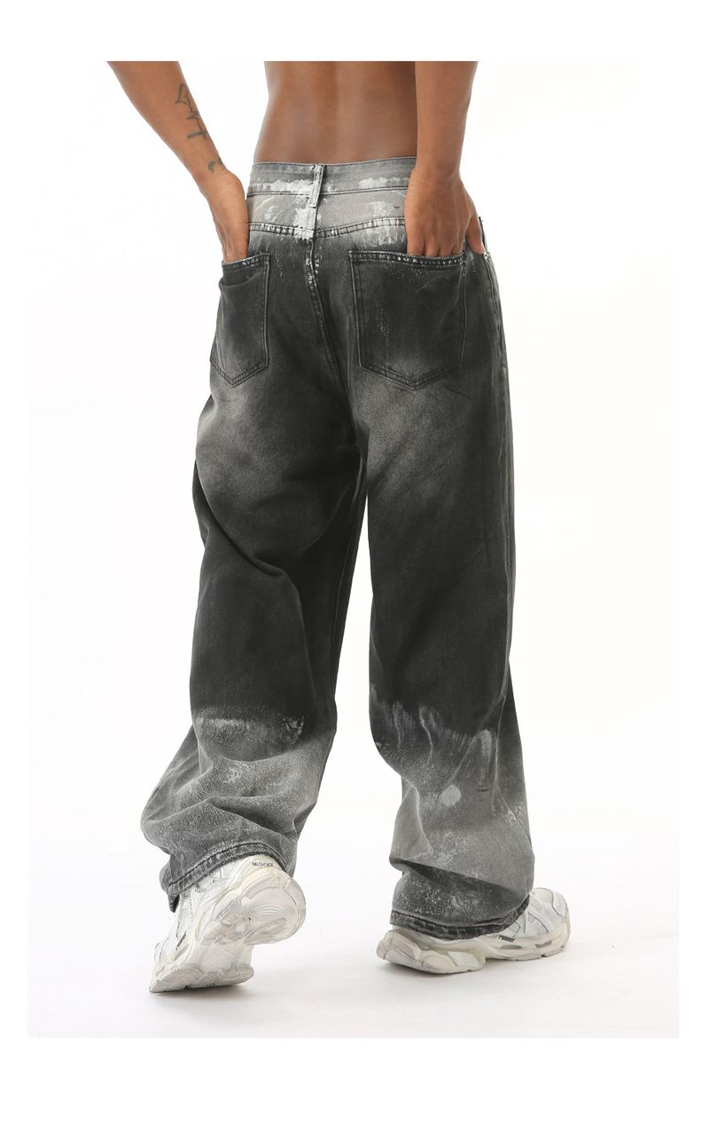 EF JEANS | 2024 New Product, High Street Tide Black And Gray Gradual Change Personality Micro-straightforward Washed Jeans Trousers_voghion.com