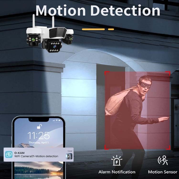 Triple-Lens WiFi Security Camera With 6MP HD, Smart Night Vision, 360° Panoramic View, IP66 Weatherproof For Outdoor Surveillance_voghion.com