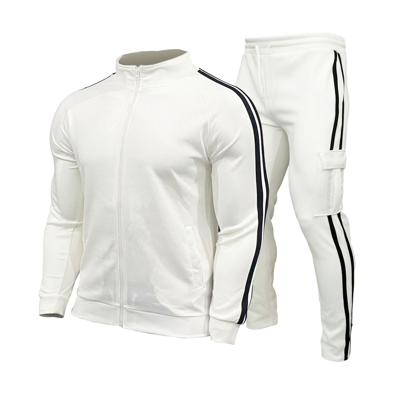 Terno casual esportivo masculino de duas listras com zíper e gola alta_voghion.com