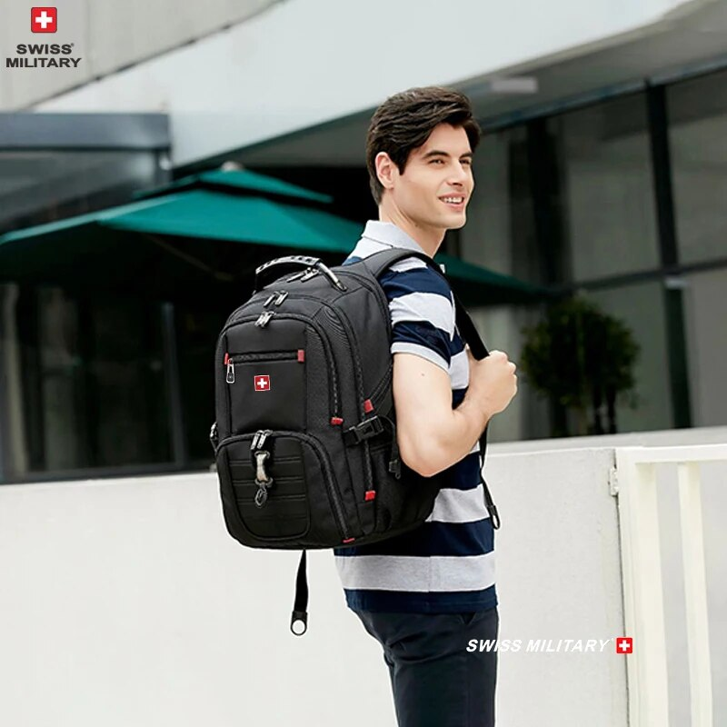 Mochila militar suiza multifunción de gran capacidad para hombre, mochila de viaje a la moda con carga Usb, impermeable, para ordenador portátil de 23 pulgadas_voghion.com