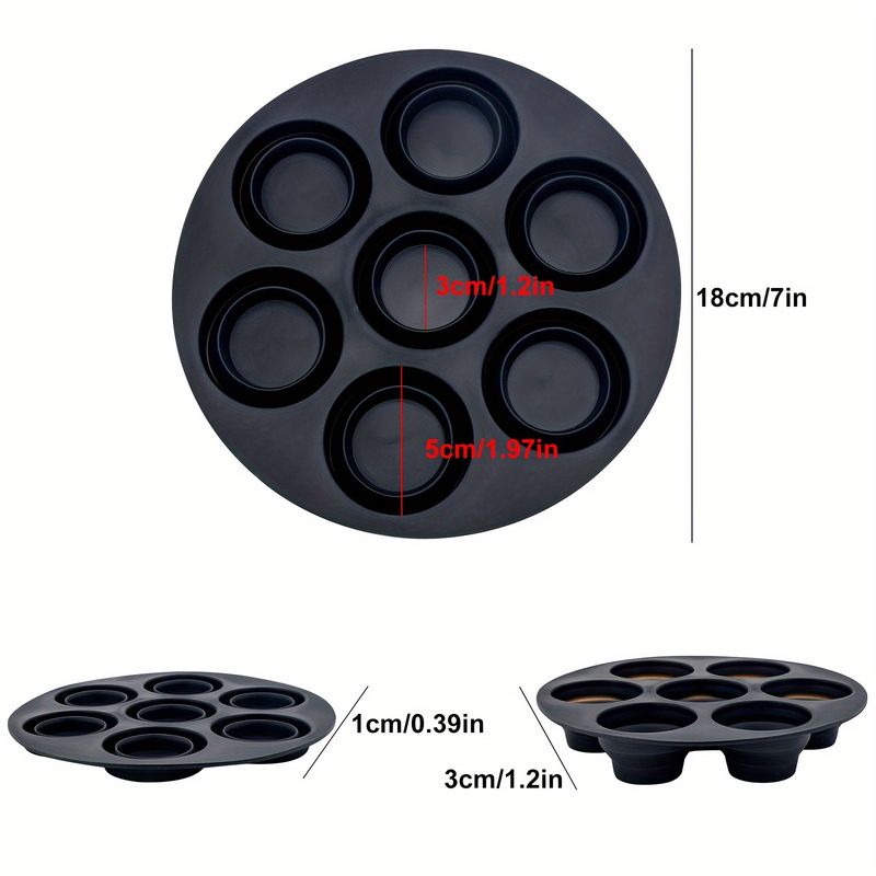 1pc, Collapsible Silicone Air Fryer Cake Pan and Muffin Mold-7 Inch, Easy to Clean, Perfect for Cupcakes, Egg Bites, Kitchen Gadget and Baking Tools_voghion.com