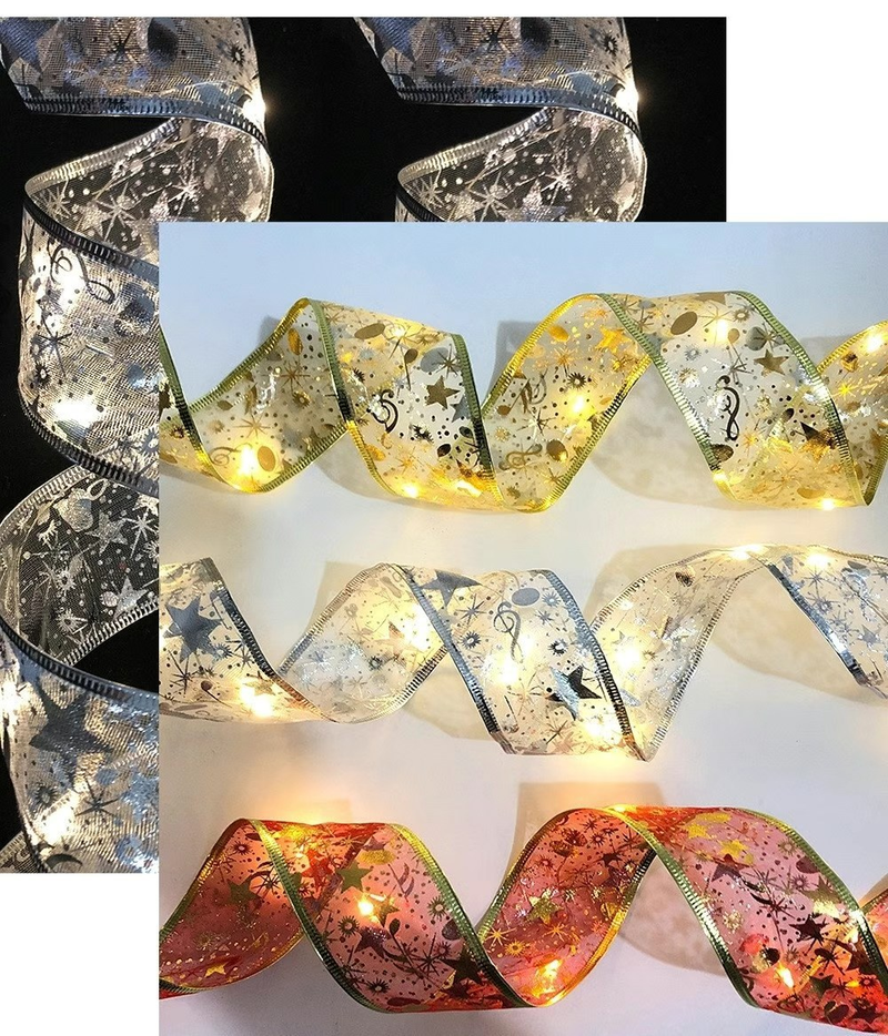 Dekoration Band LED String Weihnachtsbaum Geschenkbox Bogen Satin Kupferdraht Festliche Lichter_voghion.com