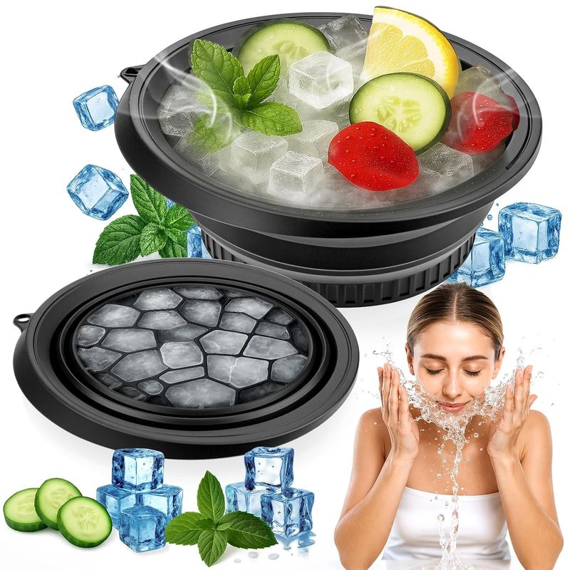 Face Bowl For Ice With Built-In Ice Tray – Collapsible Silicone Facial Ice Bath Bowl For Cold Plunge Therapy, Skin Tightening & Acne Relief_voghion.com