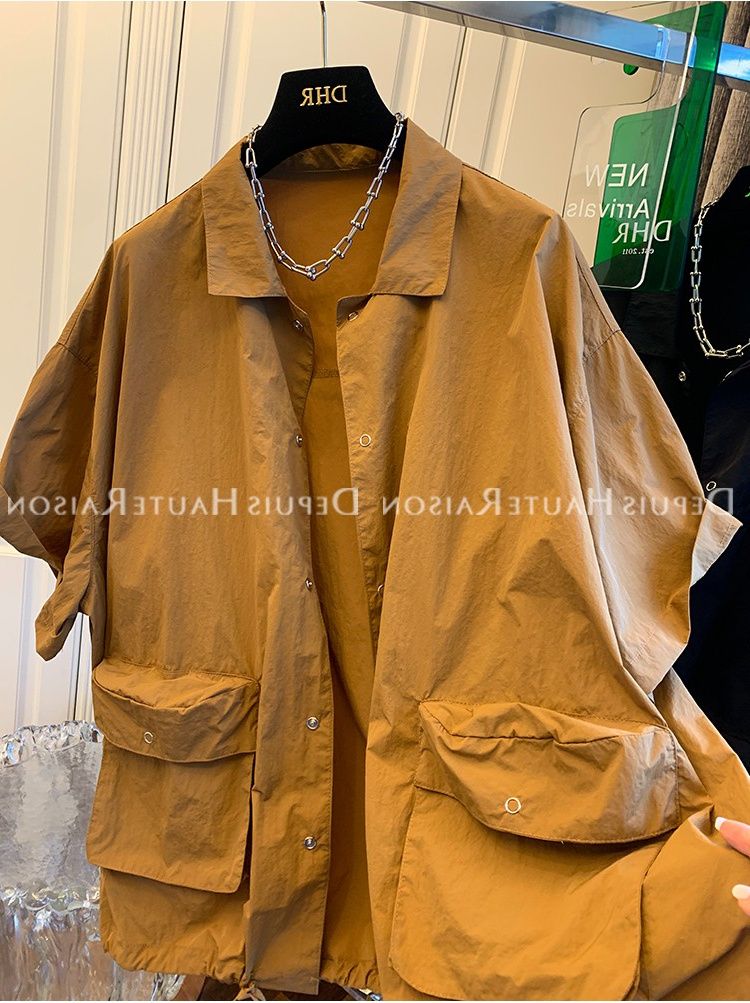 Abbigliamento con protezione solare a doppia tasca, elegante camicia a maniche corte in stile nicchia_voghion.com