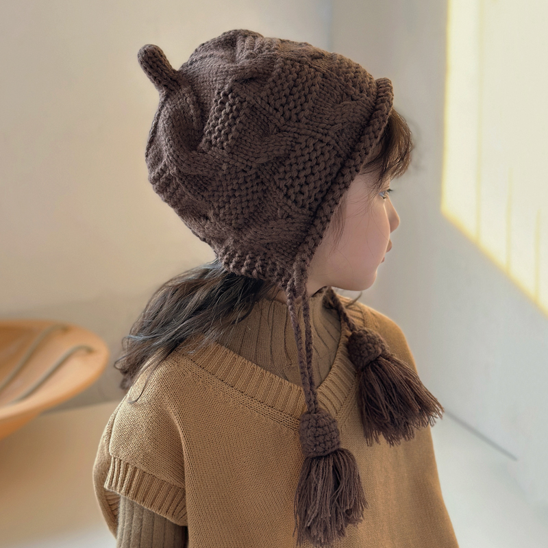 Meederchersmützen, waarm a verdickt am Hierscht a Wanter, léif Quasten, gestrickte Wollmützen, Kannerohrschutz, winddicht, Häremoud_voghion.com
