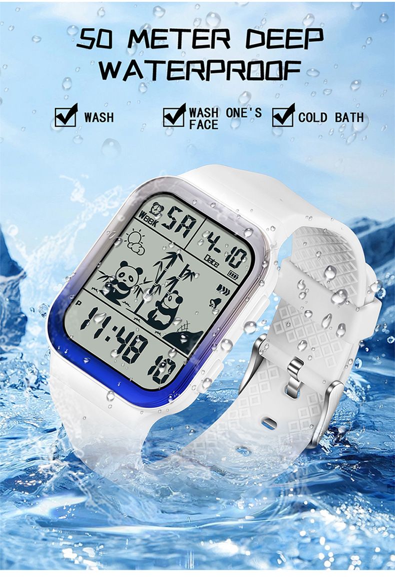 Panda-Themed Square Digital Watch With Gradient Design - Waterproof LED Sports Watch For Teens And Students Men's And Women's Watch_voghion.com