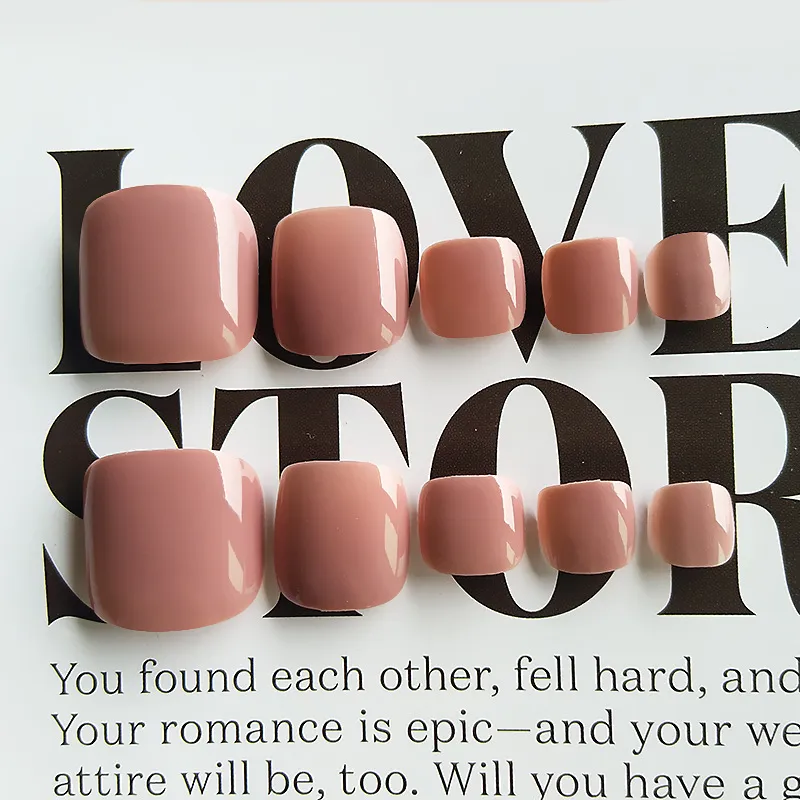 False Nails Nude Pink Full Cover Short Flat Shape Toe Nail False Nails Solid Color DIY Foot Tip Nails Art Salon Nail Art_voghion.com