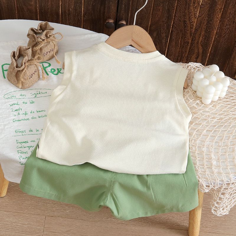 Ensemble gilet pour garçons, vêtements d'été élégants sans manches pour petits enfants, motif chat bicolore, nouvelle mode bébé mignon 2024_voghion.com