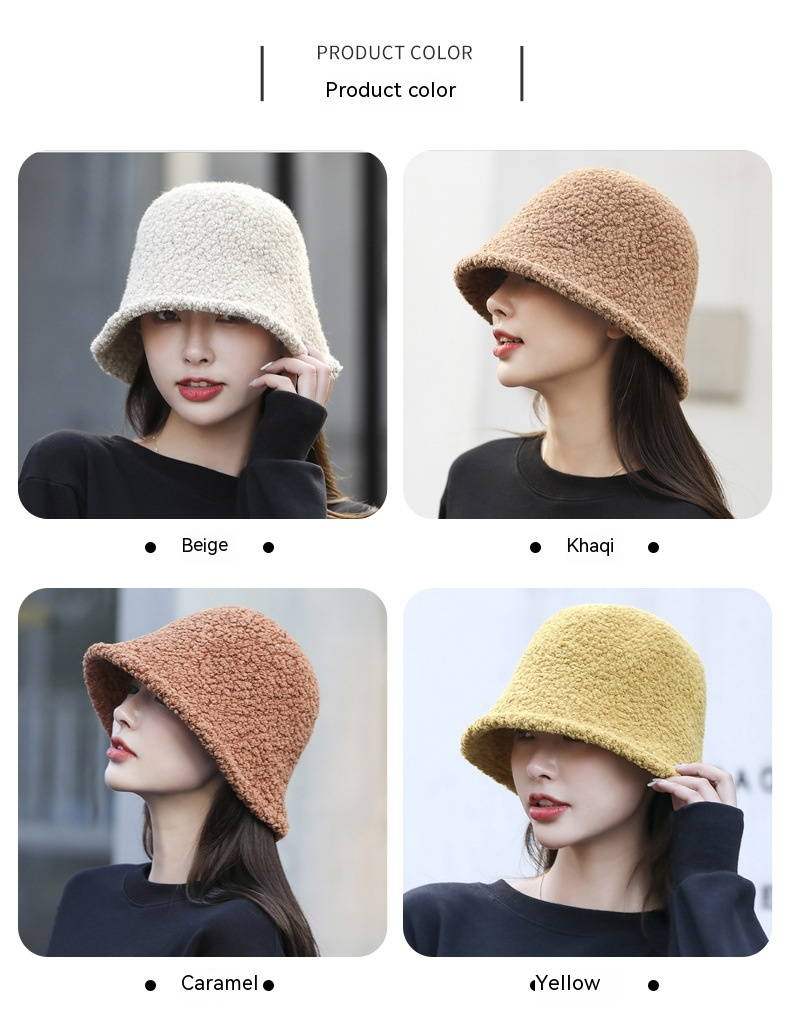 Nouveau chapeau de pêcheur en peluche d'agneau d'automne et d'hiver chapeau de mode coréenne pour femmes chapeau de seau d'eau couvrant le visage japonais chapeau de bassin Art Big Eaf_voghion.com