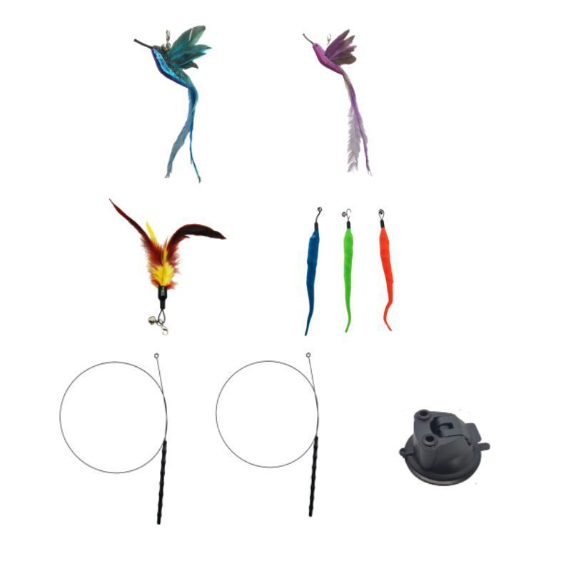 Aifeiniao Handheld Steel Wire Rod Wand Bell Feather Replacement Head Set Cat Toy Teaser_voghion.com