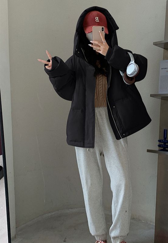K Gray Heart Kurze Daunenjacke für Damen; Koreanische Version; Studentengröße; Brotmantel für Paare._voghion.com