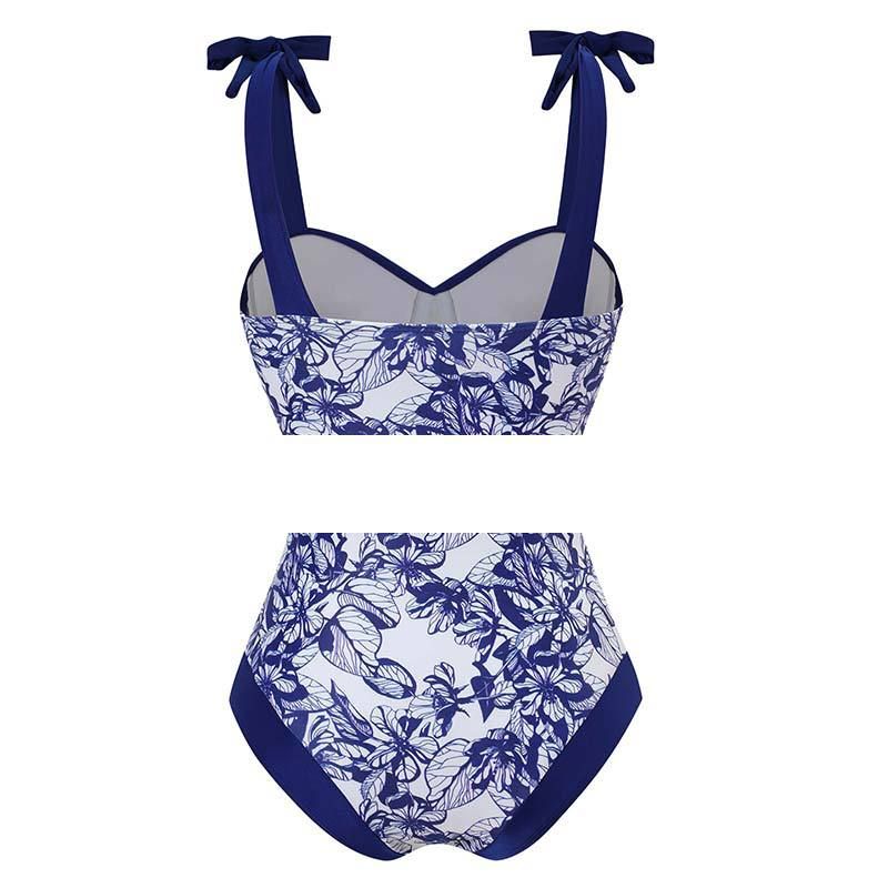 Maillot de bain de vacances pour femme, ensemble trois pièces pour femme, imprimé numérique rétro, jupe fendue noble, maillot de bain_voghion.com