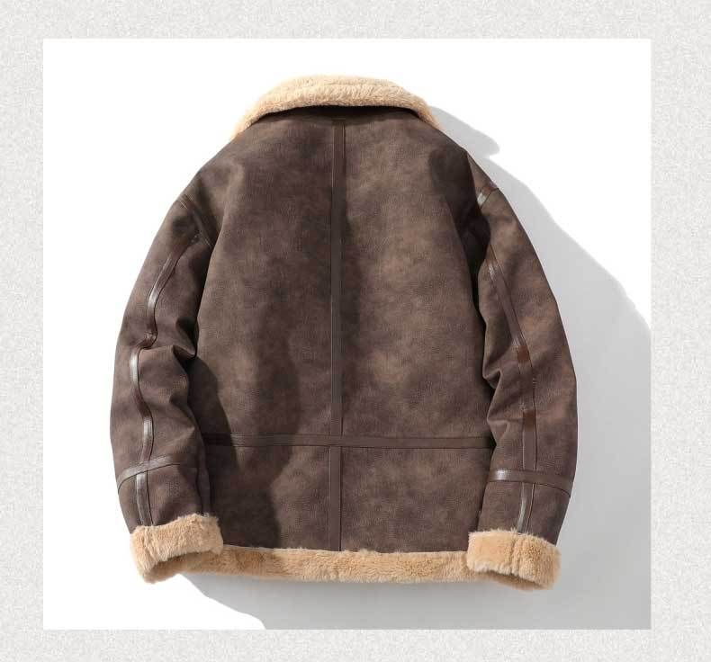 Herren-Winterjacke mit Fleecefutter – Besatz aus Lammfellimitat, Slim Fit (Dunkelbraun, M-5XL)_voghion.com