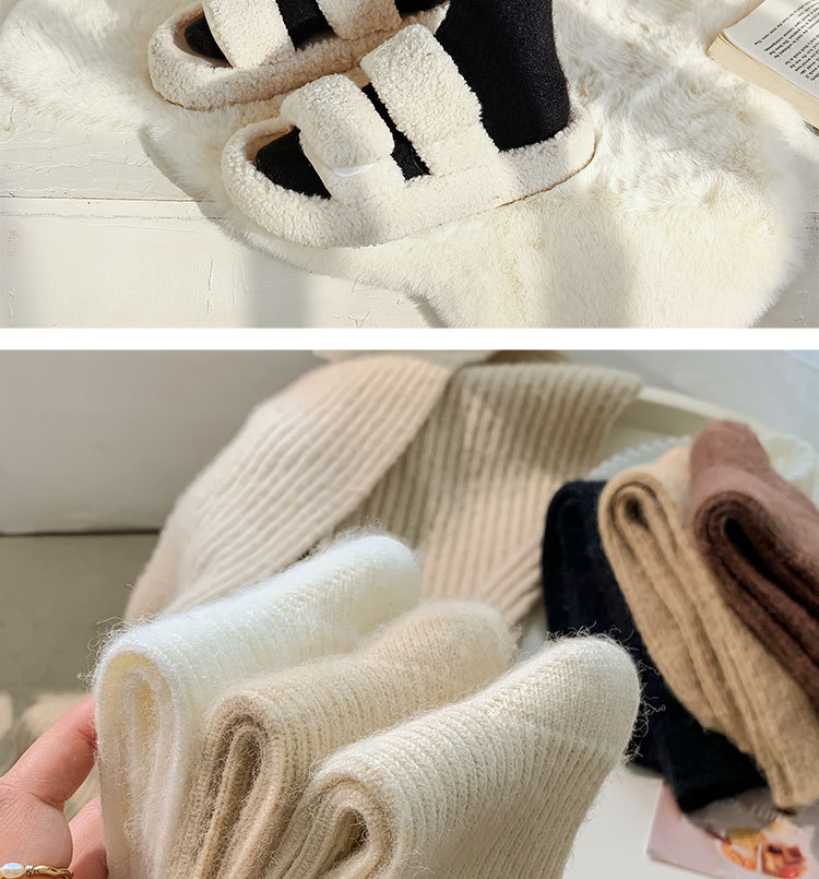 2PCS Calzini di lana da donna in autunno inverno, calze di media lunghezza con calze morbide a pelo spesso, ins. Marea e_voghion.com