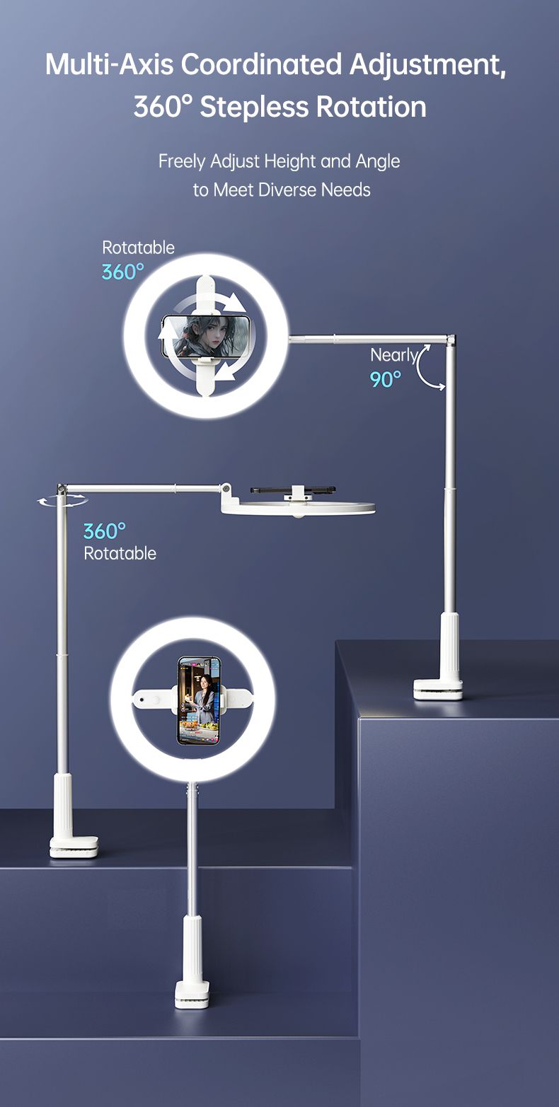 Luz de relleno de anillo Soporte de transmisión en vivo Puede girar Disparos desde arriba Telescópico Plegable Disparos de escritorio Luz de relleno de belleza_voghion.com