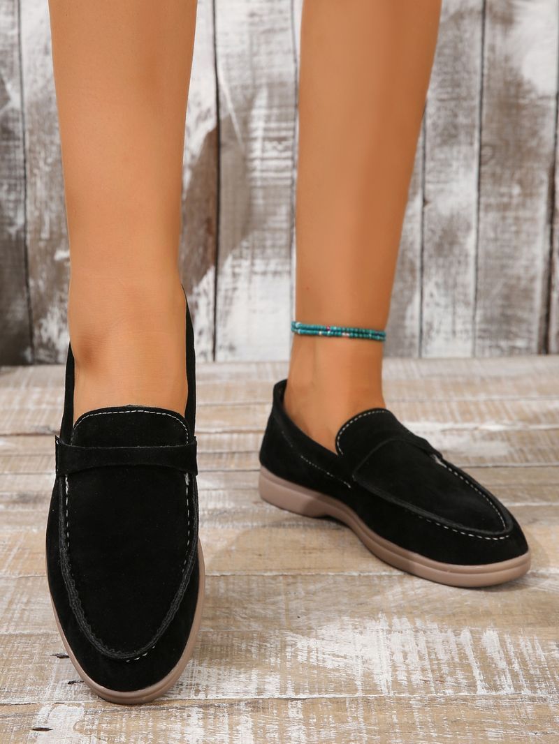 Slip-On-Loafer für Damen, mattierte, flache Retro-Einzelschuhe, große Freizeitschuhe_voghion.com