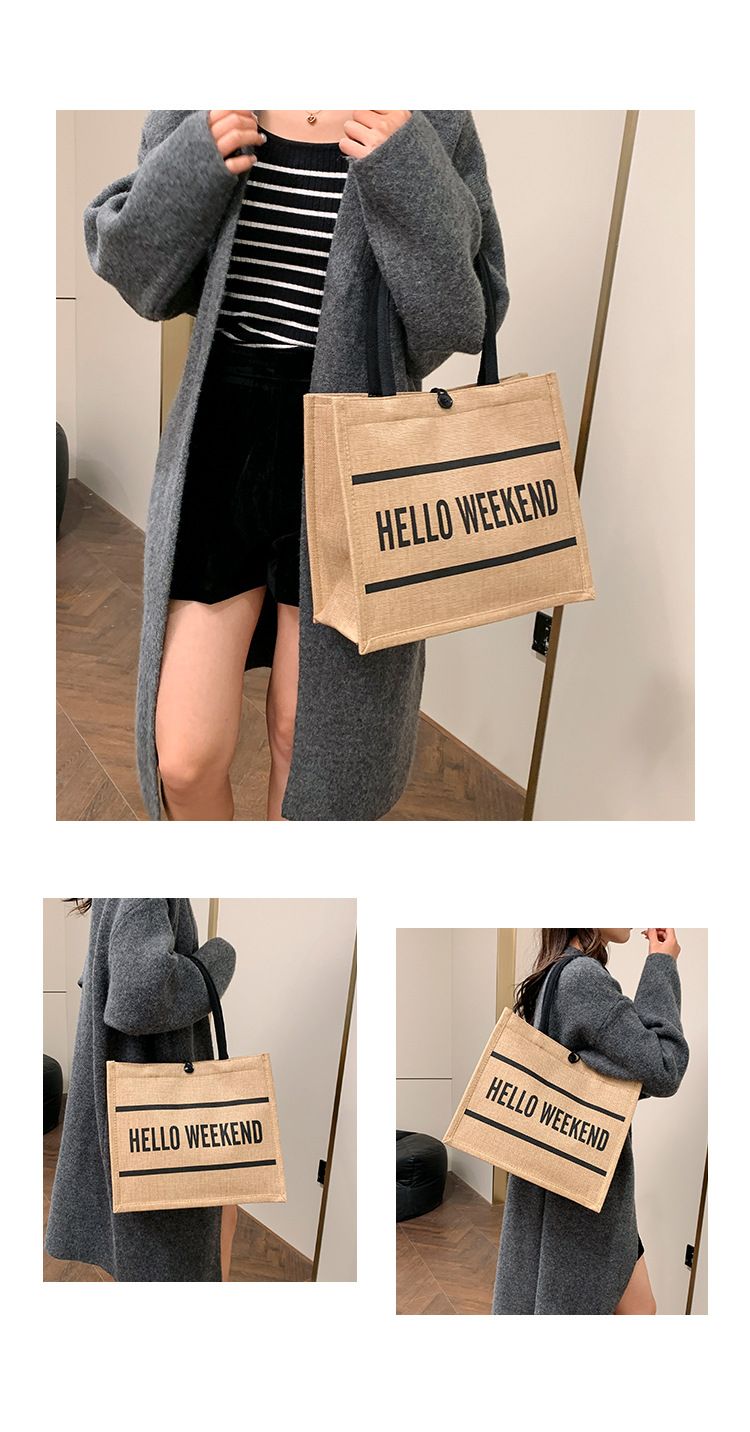 Beach Bag Thickened Large Capacity Linen Underarm Bag Shopping Bag Commuter Tote Bag Premium Casual Hand Bill Shoulder Bag Minimalism_voghion.com