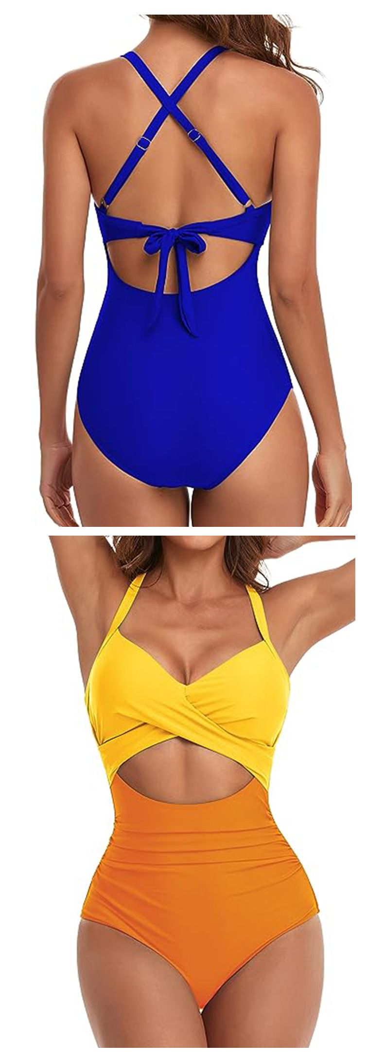 Maillot de bain une pièce pour femme, couleur unie, ajouré, taille haute, moulant_voghion.com