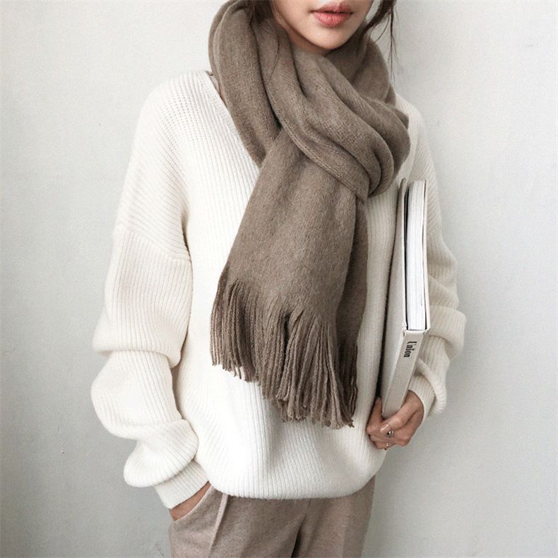 Damenbekleidung 2024 Herbst und Winter V-Ausschnitt Langarm lockerer Lazy-Style Pullover mit einfachem Saum Strickpullover Pullover mit Bodenbildung Damentrend_voghion.com