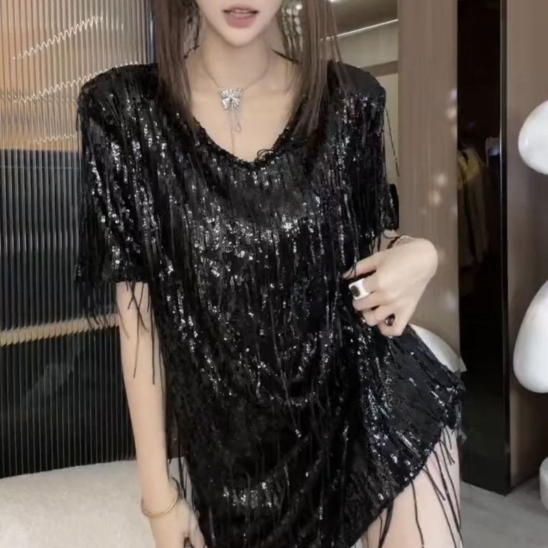 Internet Celebrity Style T-Shirt For Women, Spring 2025 New High-End Tassel Design Short Sleeve Fashionable Versatile_voghion.com