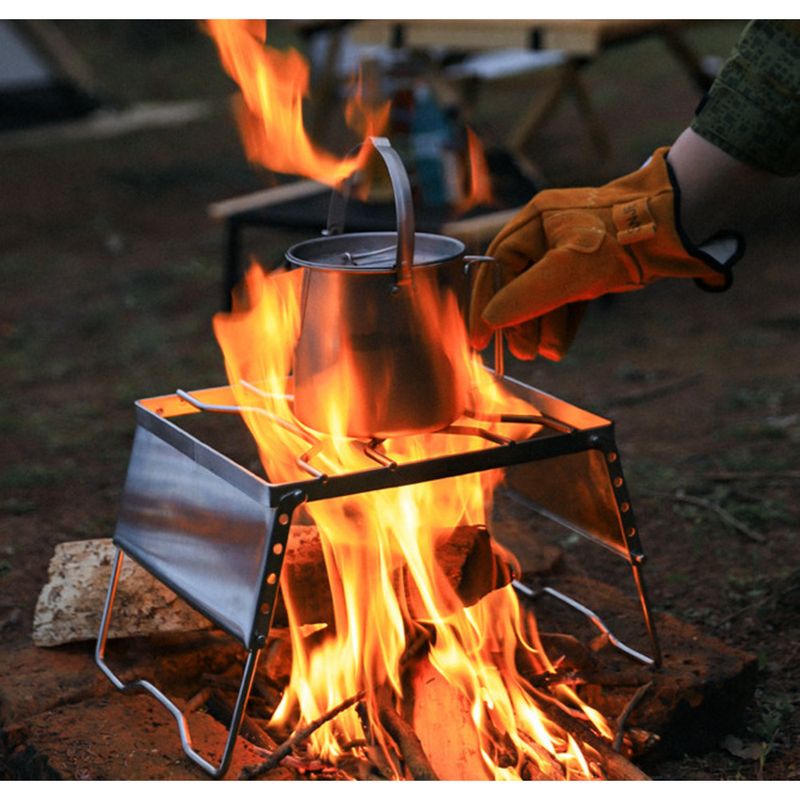 Set di barbecue portatile antivento da campeggio in acciaio inox per esterni, con supporto per pentola e padella, con parabrezza_voghion.com