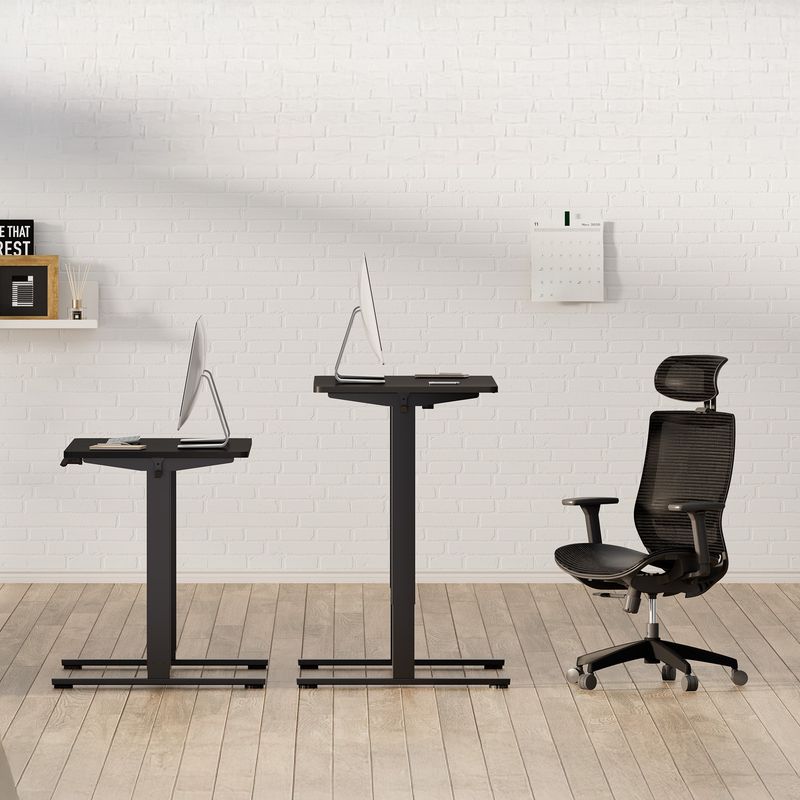 Electric Standing Desk Whole Piece Adjustable Height Desk Home Office Computer Workstation Sit Stand Up Desk (Black Frame + Black Top)_voghion.com